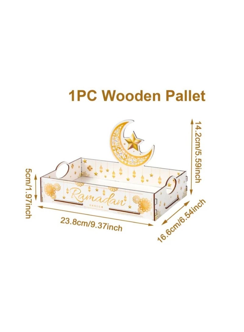 OASIS-TH Eid Mubarak Wooden Pallet Tray Ramadan Dessert Server Tray Eid Muslim Party Decor White - Image 4